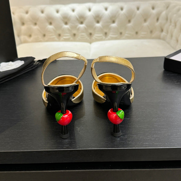 CC Métiers d'Art Apple Slingback Pumps 8.5cm Black Gold Metalic Leather