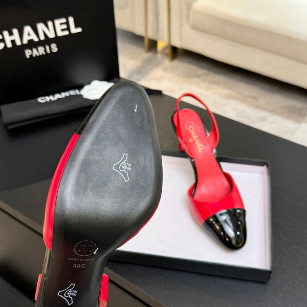 CC Métiers d'Art Apple Slingback Pumps 8.5cm Black Red Cowhide Leather