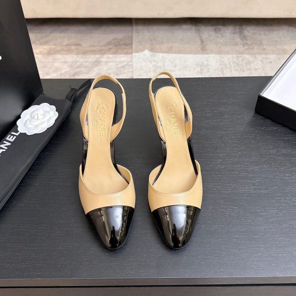 CC Métiers d'Art Apple Slingback Pumps 8.5cm Black Begie Cowhide Leather