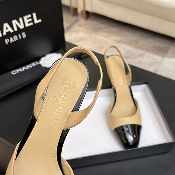 CC Métiers d'Art Apple Slingback Pumps 8.5cm Black Begie Cowhide Leather