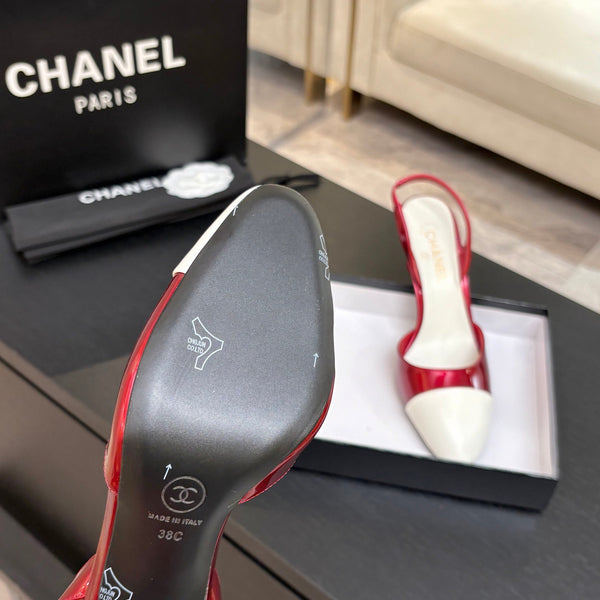 CC Métiers d'Art Apple Slingback Pumps 8.5cm White Red Cowhide Leather