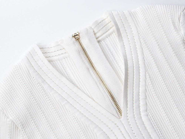 Balmain Knitted Mini Dress with Gold Buttons Ice Silk Fabric