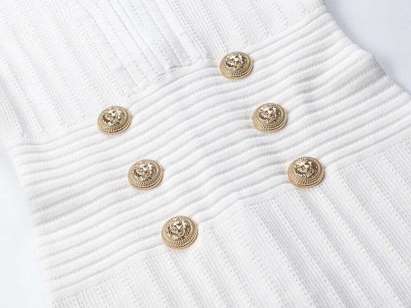 Balmain Knitted Mini Dress with Gold Buttons Ice Silk Fabric