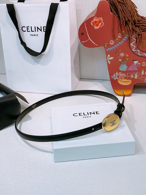 Celine Triomphe Oval Belt 1.3cm Black Gold Leather