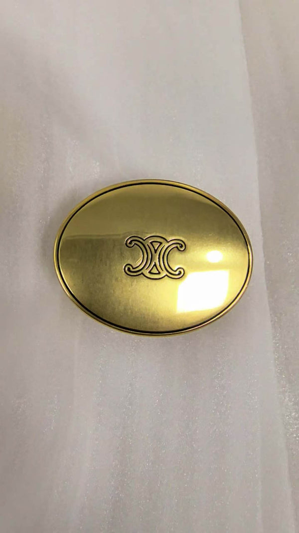 Celine Triomphe Oval Belt 1.3cm Black Gold Leather