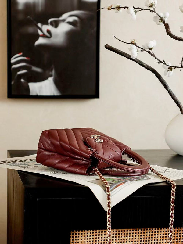 CC Nano Kelly Bag 19cm Burgundy Chevron Shiny Lambskin SHW