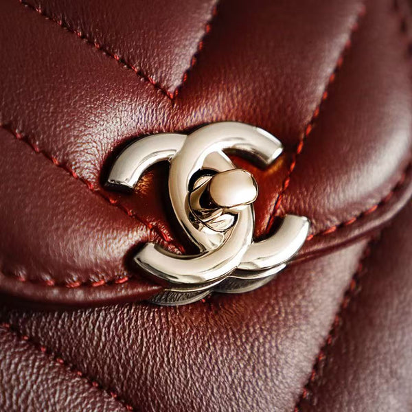 CC Nano Kelly Bag 19cm Burgundy Chevron Shiny Lambskin SHW