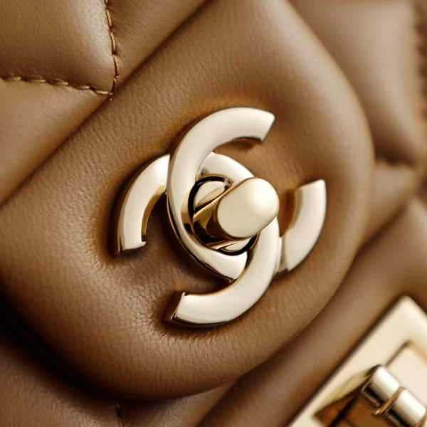CC Small Classic Double Flap Bag 25.5cm in Caramel Lambskin