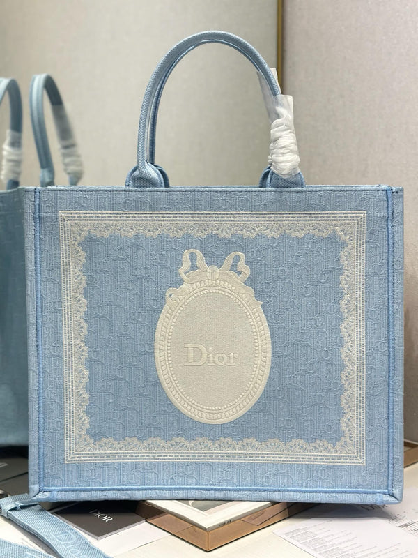 CD Book Tote Blue White in Canvas