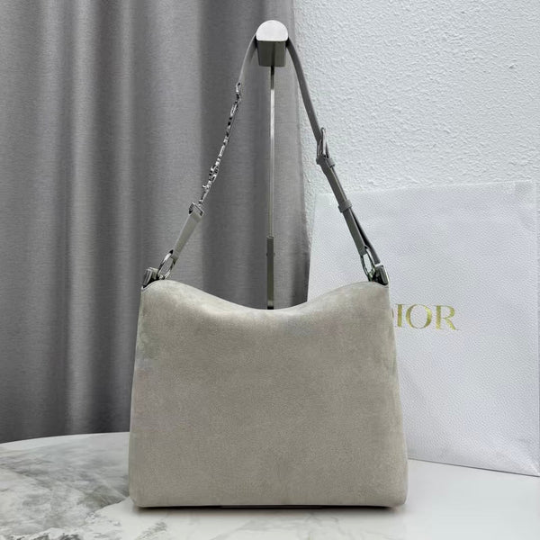 CD Diorly Shoulder Bag 31.5cm Gris Pietro Suede Leather 158564