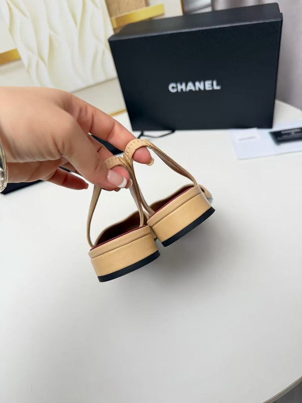 CC 26s Square Toe Slingbacks Slingback Flats Black Beige Leather