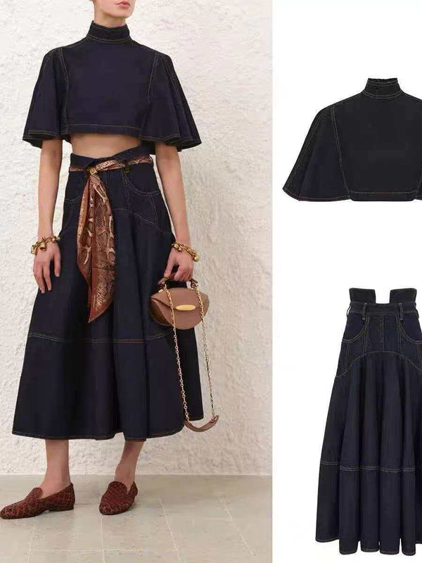 Zimmermann Hypnotic Croptop and Midi Skirt in Blue Denim