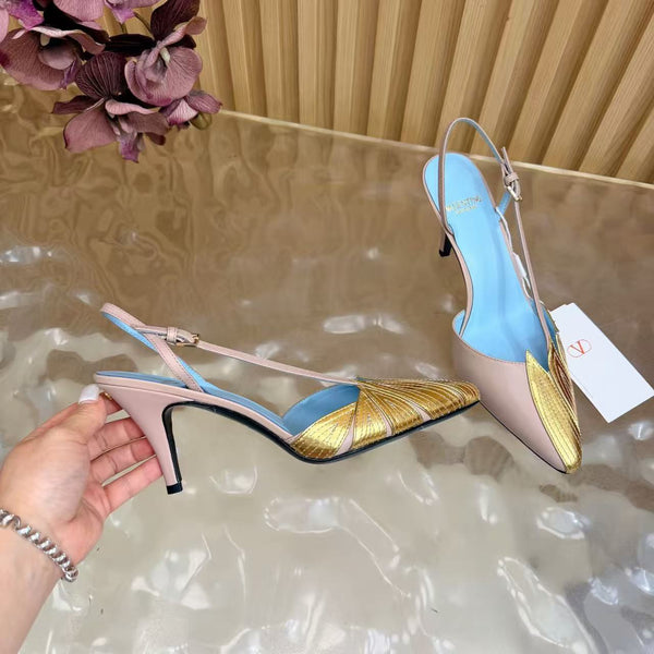 Valentin Foliefoliage Slingback Pumps Nude Pink Cowhide