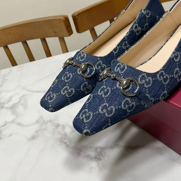 GG Ballet FLats Blue Old-Fashioned Fabric