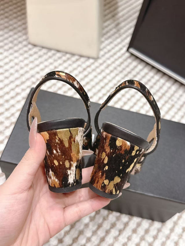 Chanel Slingback Pumps Multicolor Leopard Print Hair On Leather