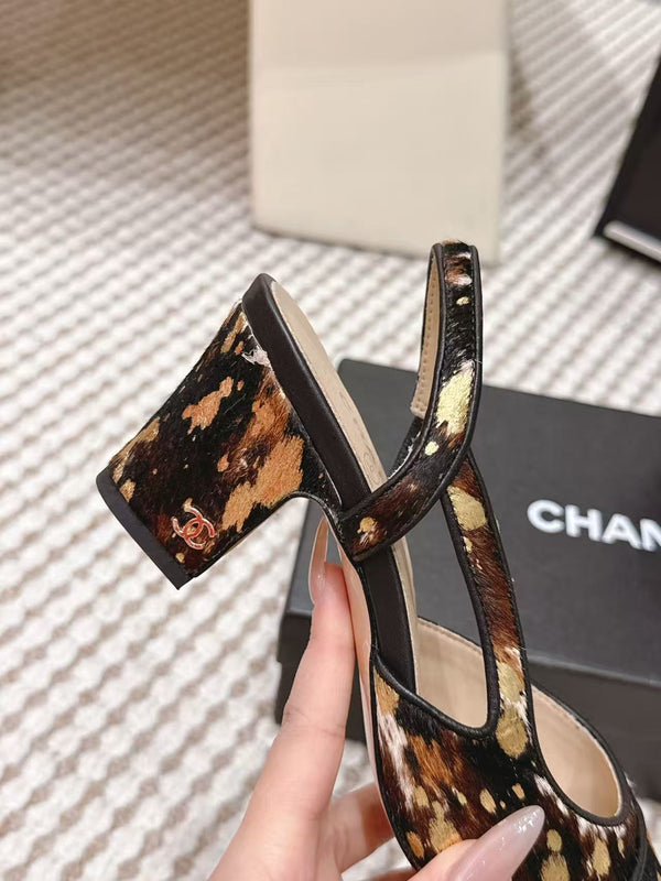 Chanel Slingback Pumps Multicolor Leopard Print Hair On Leather