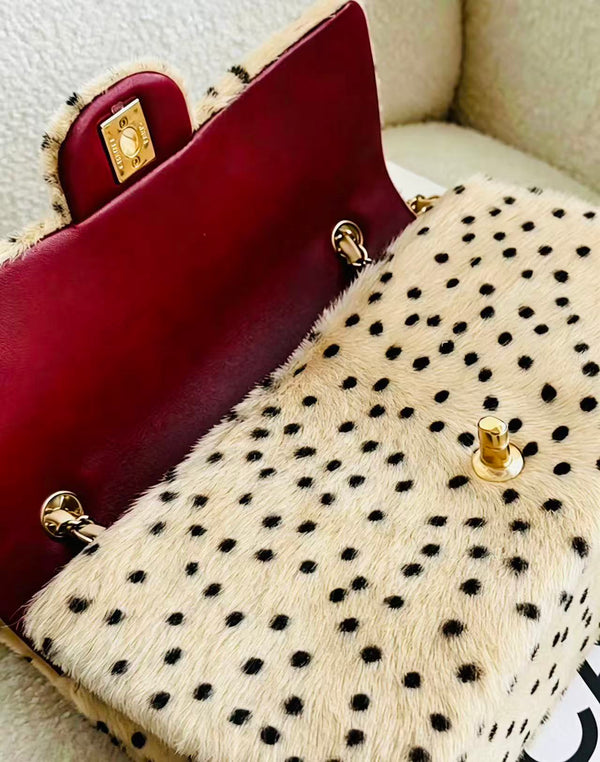 CC 2026 Flap Bag 25.5cm Beige Black Mink Fur Lambskin