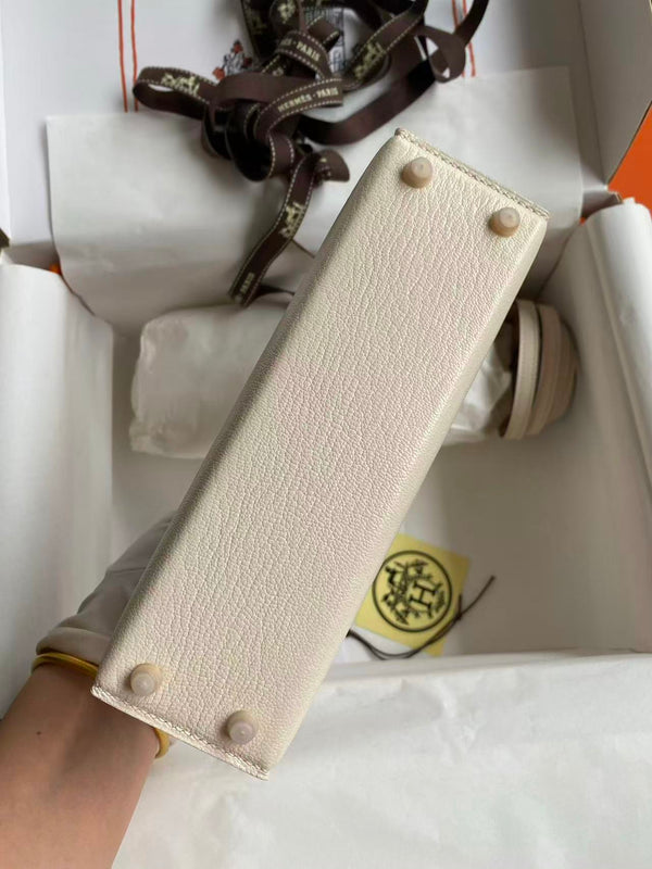HM MINI KELLY 19CM OFF WHITE SWIFT GOLD HARDWARE
