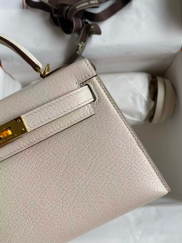 HM MINI KELLY 19CM OFF WHITE SWIFT GOLD HARDWARE
