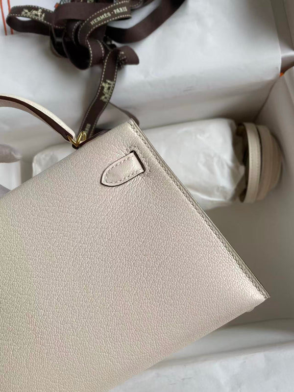 HM MINI KELLY 19CM OFF WHITE SWIFT GOLD HARDWARE