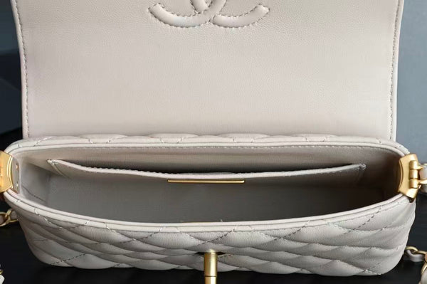 CC Small Top Handle Flap Bag Beige 22cm Lambskin Gold Hardware