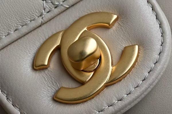 CC Small Top Handle Flap Bag Beige 22cm Lambskin Gold Hardware