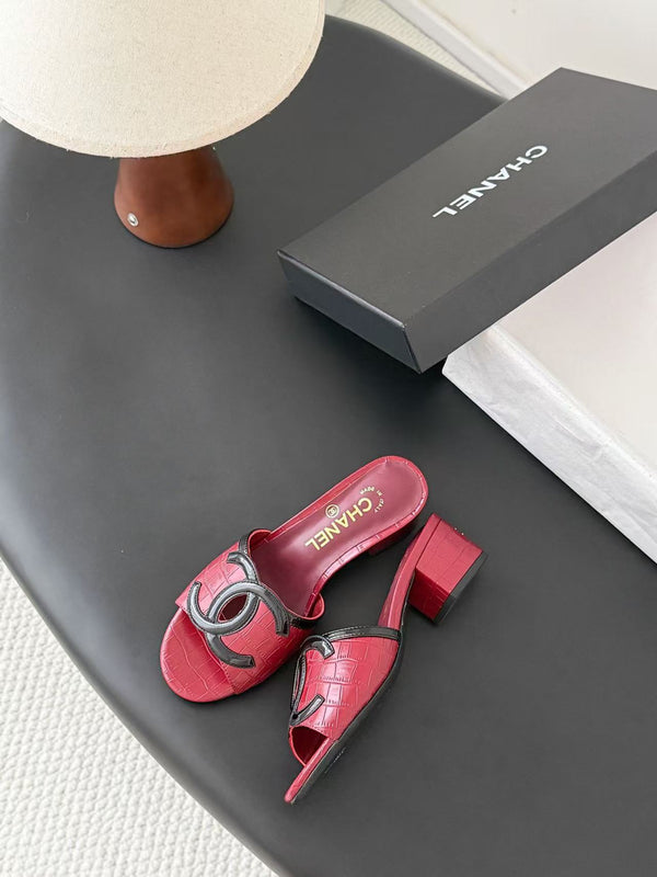 CC Sandals 5cm Burgundy Crocodile-Embossed Calfskin