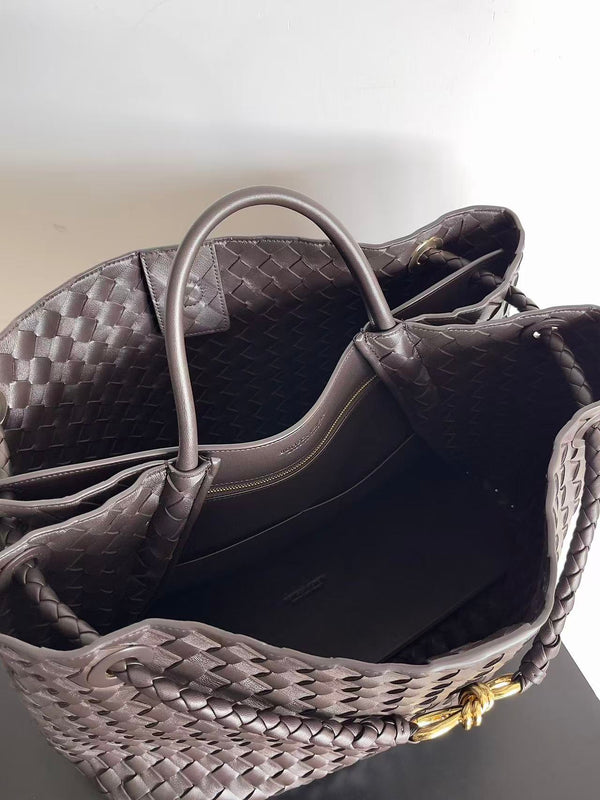 BV LARGE ANDIAMO 45CM DARK BROWN CHOCOLATE LAMBSKIN