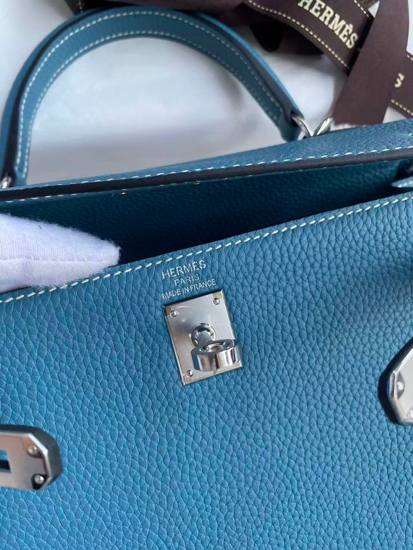 HM KELLY 28CM BLUE JEAN TOGO LEATHER SILVER HARDWARE