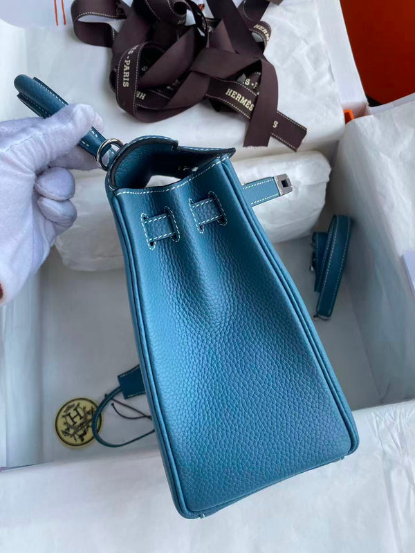 HM KELLY 28CM BLUE JEAN TOGO LEATHER SILVER HARDWARE