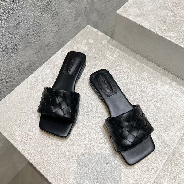 BV Parco Flat Mules Black Leather