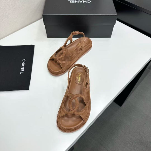 CC Sandals Dark Beige Suede Leather