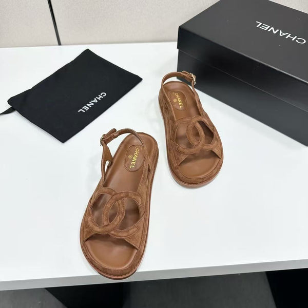 CC Sandals Dark Beige Suede Leather