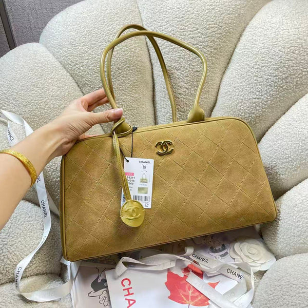 CC Large Bowling Bag 35.5cm Dark Beige Calfskin