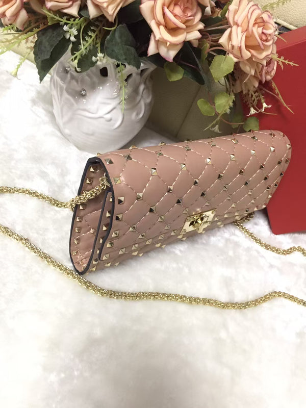 VLTN Rockstud Spike Chain Bag 23.5cm Powder Pink Cowhide