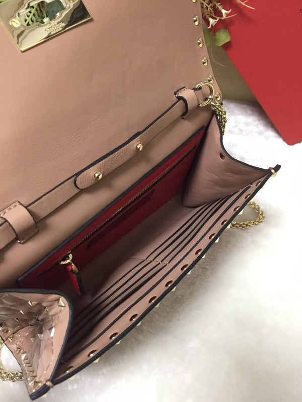 VLTN Rockstud Spike Chain Bag 23.5cm Powder Pink Cowhide