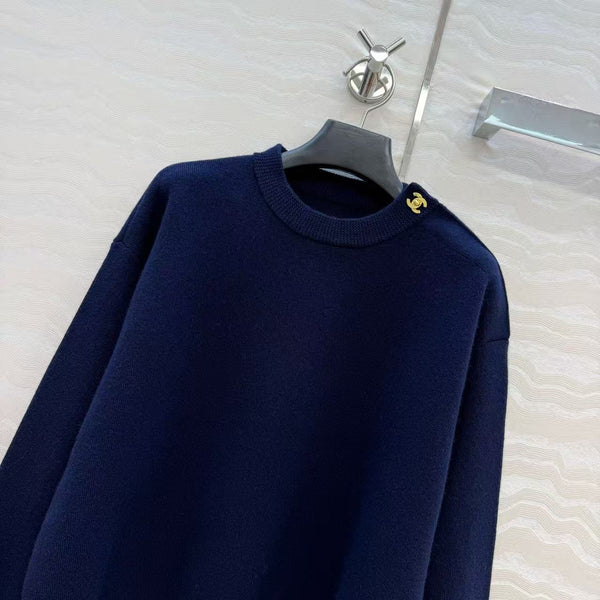 CC Coco Preppy Crew Neck Sweater Navy Blue Cashmere