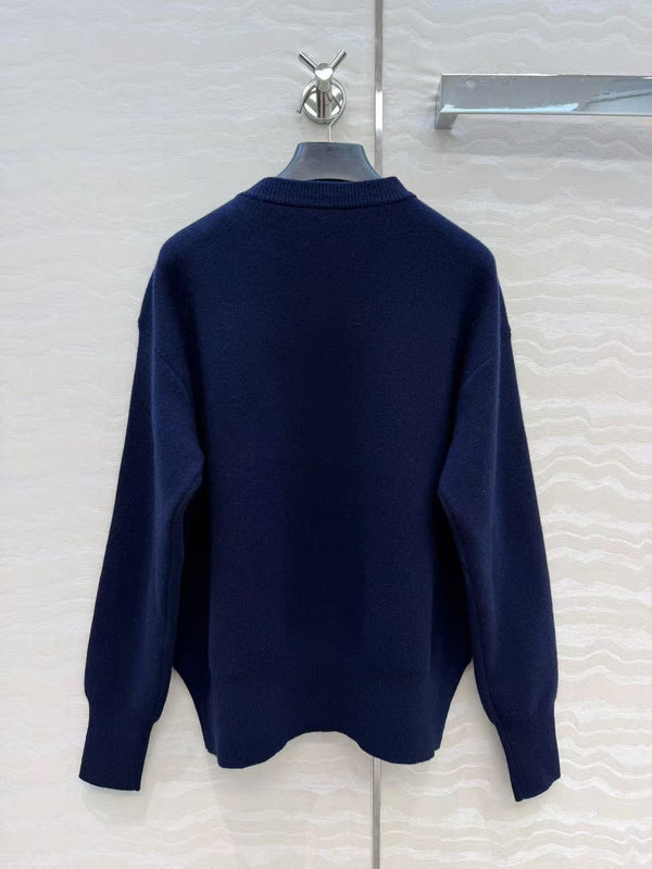CC Coco Preppy Crew Neck Sweater Navy Blue Cashmere
