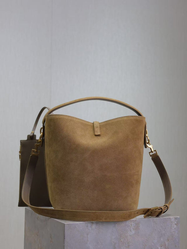 YSL 26s Le 37 Bucket Bag 26cm Golden Leaf Suede