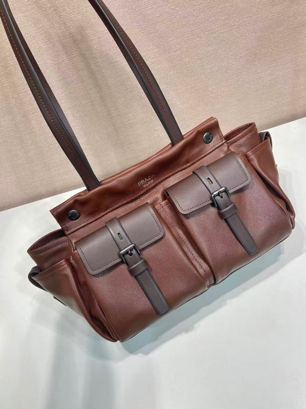 Prada Route Shopping Bag Brown Leather
