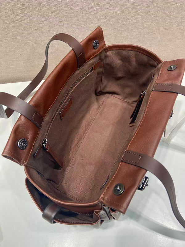 Prada Route Shopping Bag Brown Leather