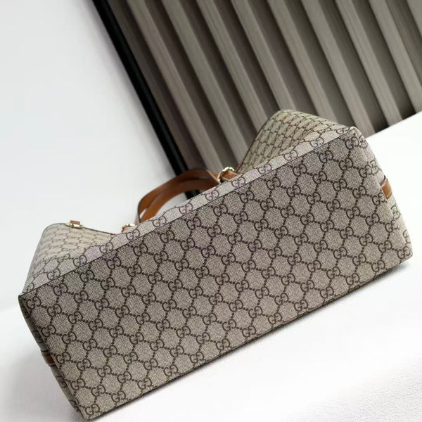 GG Emblem Maxi Tote Bag Beige Brown Monogram Coated Fabric