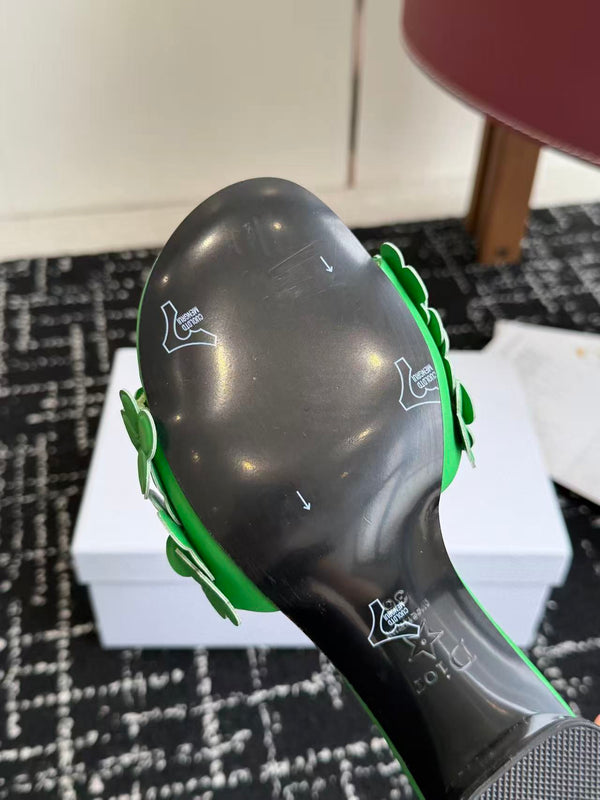 CD Bloom Mules 4.5CM Green Leather Flowers Bee Accent 966855