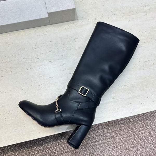 CD Michael Kors Hamilton Boots Gold Chain Buckle Black Leather