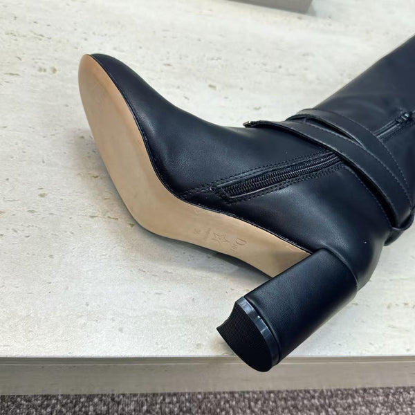 CD Michael Kors Hamilton Boots Gold Chain Buckle Black Leather