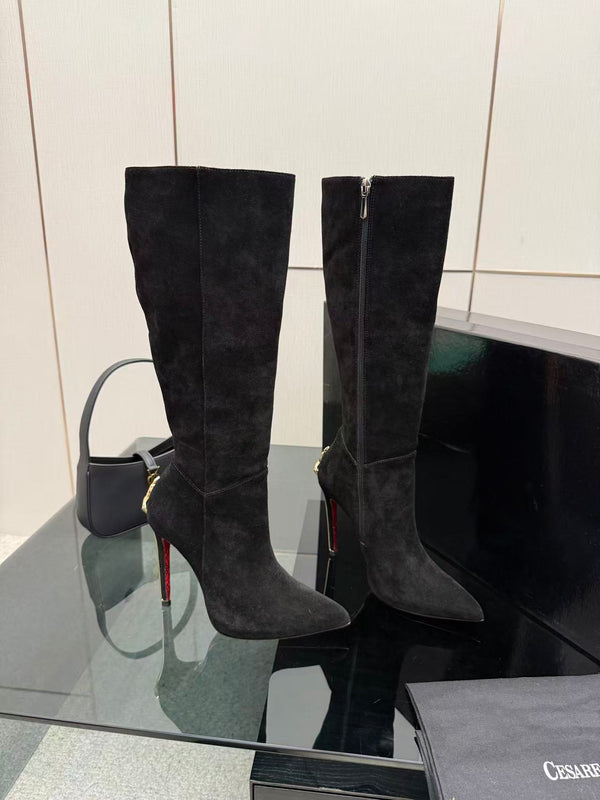 CP Dagger Heel Knee-High Boots 12cm Black Suede