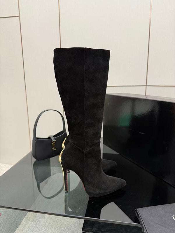 CP Dagger Heel Knee-High Boots 12cm Black Suede