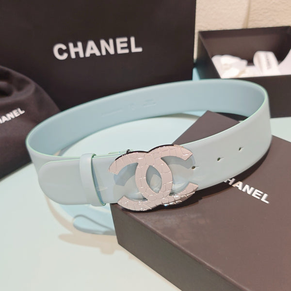 CC Belt 5CM CC Logo Buckle Silver Crystal Leather