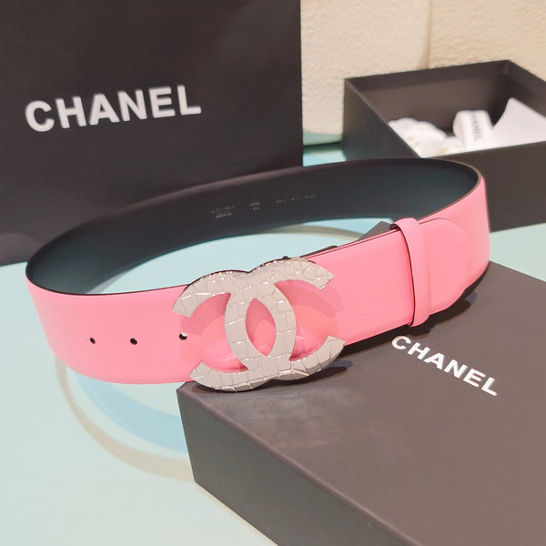 CC Belt 5CM CC Logo Buckle Silver Crystal Leather