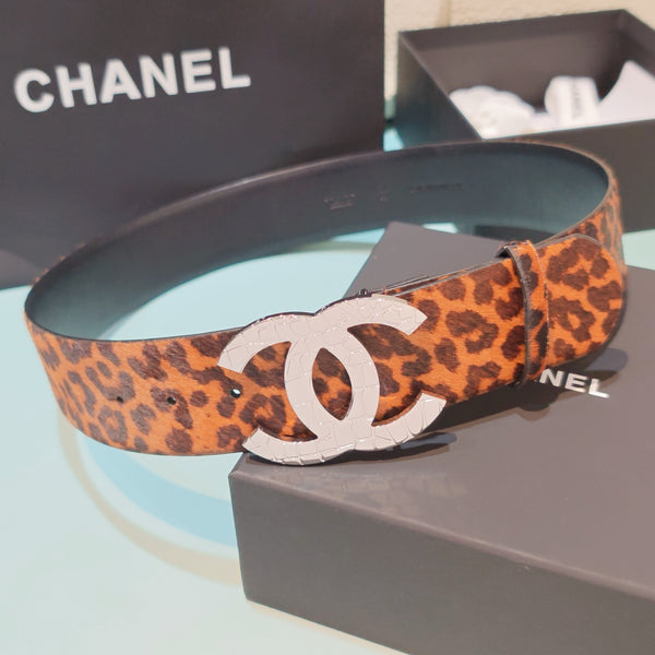 CC Belt 5CM CC Logo Buckle Silver Crystal Leather